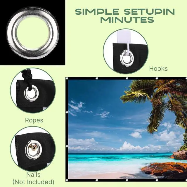 Alt view image 4 of 5 - AAJK Outdoor Projector Screen 150 inch, Washable Projector Screen 16:9 Foldable Anti-Crease Portable Projector Movies Screen for Home Theater Outdoor Indoor Support Double Sided Projection