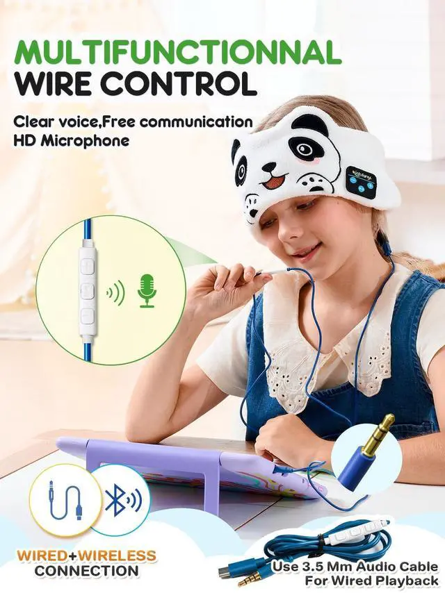 Alt view image 5 of 5 - Kidsfuny Kids Headphones Headband Wireless Bluetooth Headband, Kids Headphones with Thin Speakers & Wired Playback 3.5 MM Jack for Home/School/Travel/Airplane/Phone/Tablet