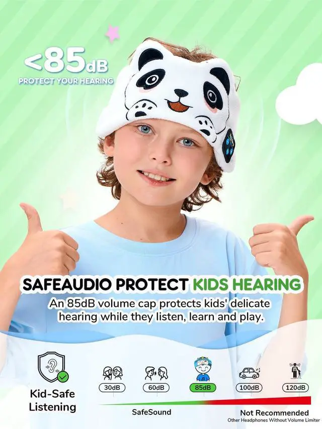 Alt view image 4 of 5 - Kidsfuny Kids Headphones Headband Wireless Bluetooth Headband, Kids Headphones with Thin Speakers & Wired Playback 3.5 MM Jack for Home/School/Travel/Airplane/Phone/Tablet