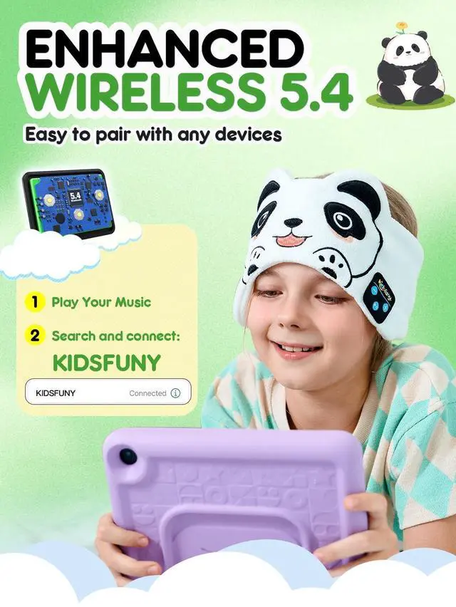 Alt view image 3 of 5 - Kidsfuny Kids Headphones Headband Wireless Bluetooth Headband, Kids Headphones with Thin Speakers & Wired Playback 3.5 MM Jack for Home/School/Travel/Airplane/Phone/Tablet