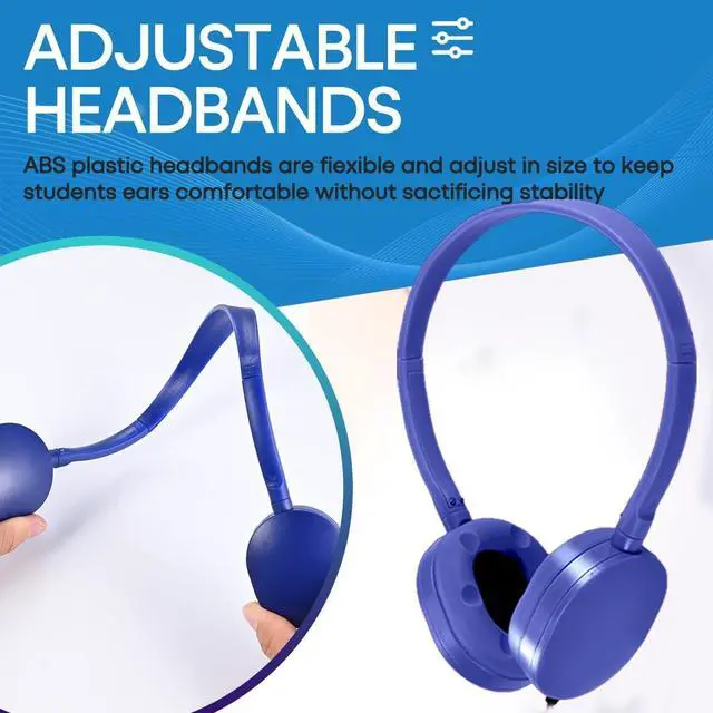 Alt view image 4 of 5 - Wensdo Bulk Headphones 100 Pack for Kids School Classroom, Wholesale Wired Durable Headphones Class Set for Students Children Toddler Boys Girls Teens and Adult (HY104, 100 Blue)
