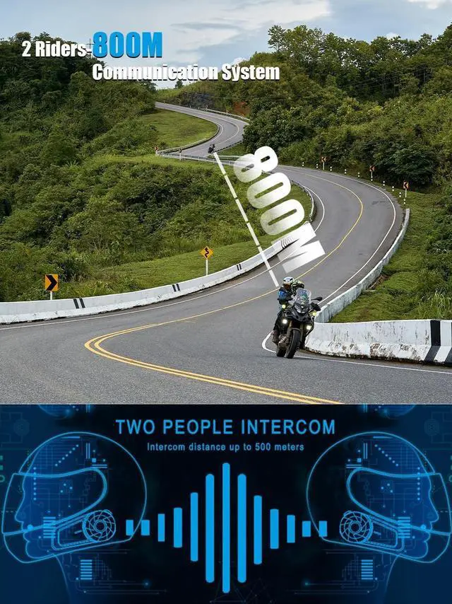 Alt view image 3 of 5 - MAXTO Motorcycle Bluetooth Headset, MX1 2-Riders 800M Universal Intercom Communication Systems, HiFi Stereo Sound/IPX6 Waterproof, Motorcycle Helmet Speaker-Intercom-Headset 2 Pack