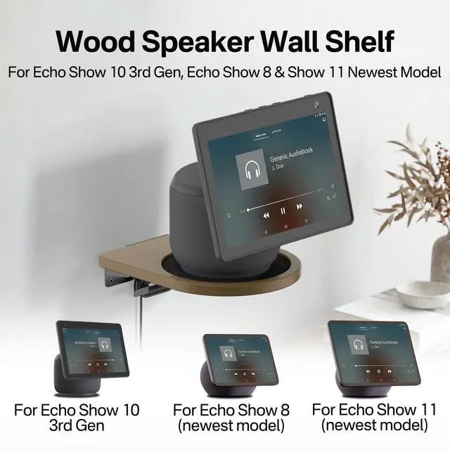 Alt view image 2 of 5 - Aiweiwa Wooden Wall Shelf for Echo Show 11/Echo Show 8 4th Gen/Echo Show 10 3rd Gen Mount, Smart Display Wall Mount with Cable Management, Supports Up to 15 Lbs, 1 Pack