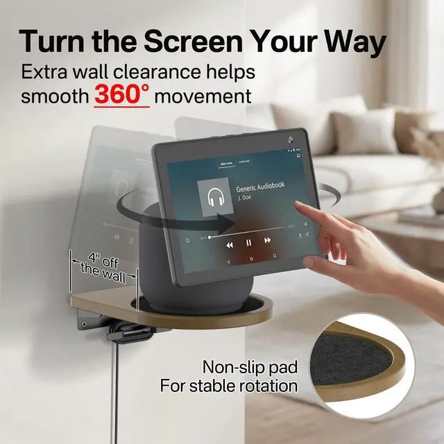 Alt view image 4 of 5 - Aiweiwa Wooden Wall Shelf for Echo Show 11/Echo Show 8 4th Gen/Echo Show 10 3rd Gen Mount, Smart Display Wall Mount with Cable Management, Supports Up to 15 Lbs, 1 Pack