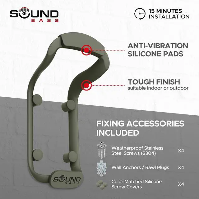 Alt view image 4 of 5 - Sound Bass Move Speaker Wall Mount Bracket, Weatherproof, Compatible with Sonos Move & Move 2, Including Mounting Accessories, Green