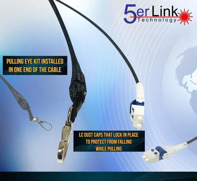 Alt view image 5 of 5 - Armored Fiber Optic Cable Uniboot LC to LC Single Mode Duplex Fiber Jumper Optical Patch Cord 9/125um OS1/OS2 LSZH Black with Pulling Eye in one End for Outdoor and Indoor Use. (LC OS1/OS2 328ft)
