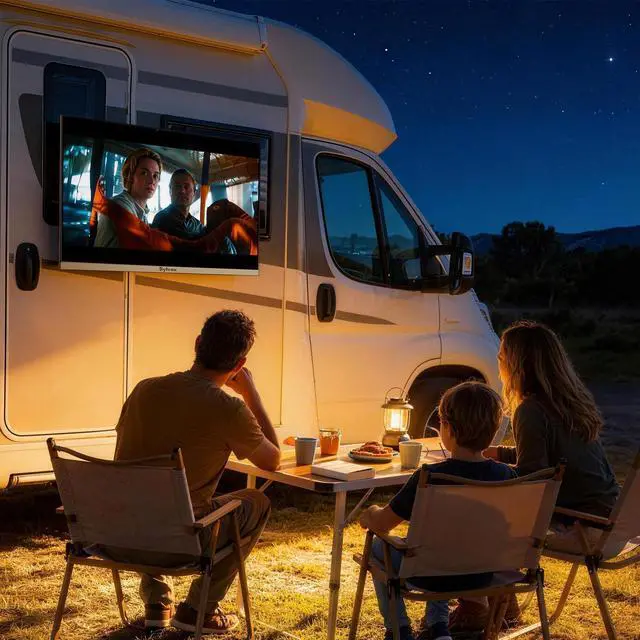 Alt view image 3 of 5 - SYLVOX 27" 12V/24V Smart RV TV with Google TV & Built-in DVD Player, Frameless 1080P Full HD QLED Display, Shock-Resistant, Wide Voltage Support (932V), Voice Control Remote (Limo QLED Series 2026)