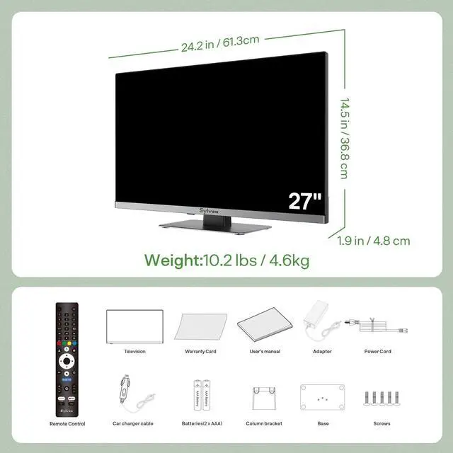 Alt view image 4 of 5 - SYLVOX 27" 12V/24V Smart RV TV with Google TV & Built-in DVD Player, Frameless 1080P Full HD QLED Display, Shock-Resistant, Wide Voltage Support (932V), Voice Control Remote (Limo QLED Series 2026)