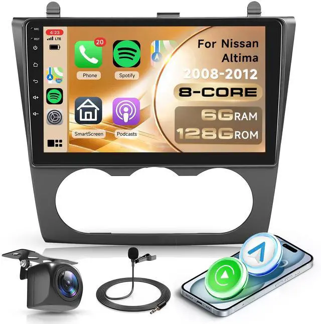 Main image of Rimoody 8 Core 6G 128G Android 15 Car Stereo for Nissan Altima 2008-2012, Wireless Carplay Android Auto, 9 Touchscreen Radio with GPS Bluetooth 5G-WiFi FM/RDS 32EQ DSP Backup Camera SWC(Manual