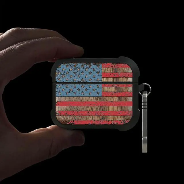 Alt view image 2 of 5 - Patterit for AirPods Pro 3 Case, Shockproof Wooden Cover with Quick Released Keychain for AirPods Pro Case 3rd Generation (2025) Compatible with Wireless Charging, (American