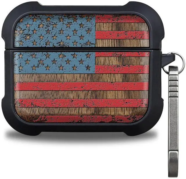 Main image of Patterit for AirPods Pro 3 Case, Shockproof Wooden Cover with Quick Released Keychain for AirPods Pro Case 3rd Generation (2025) Compatible with Wireless Charging, (American