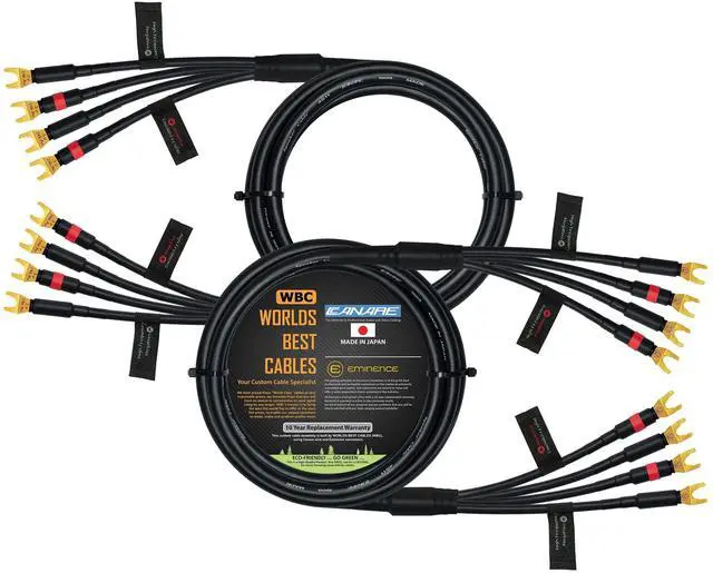 Main image of WORLDS BEST CABLES 6 Foot - Canare 4S11 Audiophile Grade - HiFi Star-Quad Bi-Amp Speaker Cable Pair with Eminence Gold Spade Connectors