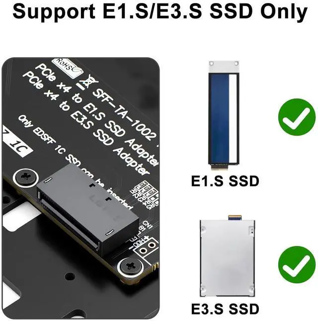 Alt view image 2 of 5 - Aukuoy PCIe 5.0 x4 to E1.S / E3.S SSD Adapter Card, Support EDSFF SFF-TA-1002 Hard Drive, PCIe 5.0/4.0/3.0 Back Compatible, Full-Height Bracket Included