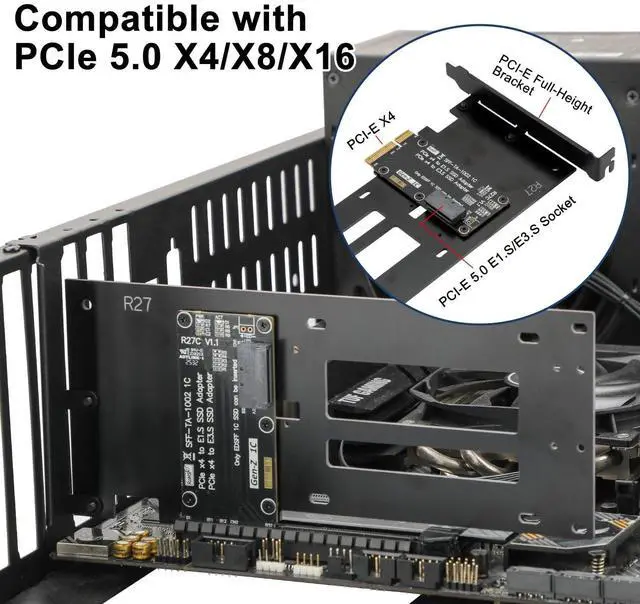 Alt view image 3 of 5 - Aukuoy PCIe 5.0 x4 to E1.S / E3.S SSD Adapter Card, Support EDSFF SFF-TA-1002 Hard Drive, PCIe 5.0/4.0/3.0 Back Compatible, Full-Height Bracket Included