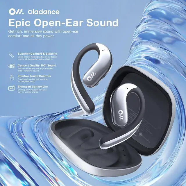 Alt view image 2 of 5 - Oladance OWS Pro Open-Ear True Wireless Headphones, Noise Cancellation, Stable Bluetooth 5.3 Connection, Amplifier Chip, Virtual Bass, 360 Superior Sound, 16H Playtime, Comfortable Fit (Silver