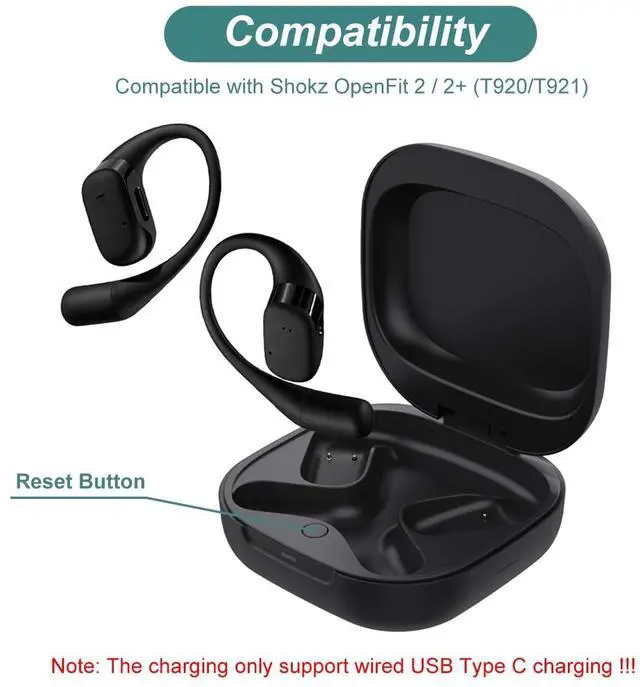 Alt view image 2 of 5 - Kissmart Charging Case for Shokz OpenFit 2/OpenFit 2+ ^^ Replacement Charger Case Cover for Shokz T920 T921 Open Ear Headphones (500mAh)
