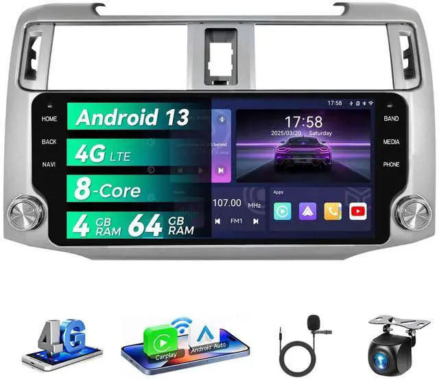 Main image of 10.33" Car Radio for Toyota 4Runner 2010-2019, JBL Sound System Retained, 4GB RAM 64GB ROM, Wireless CarPlay & Android Auto, Plug & Play Head Unit - Silver