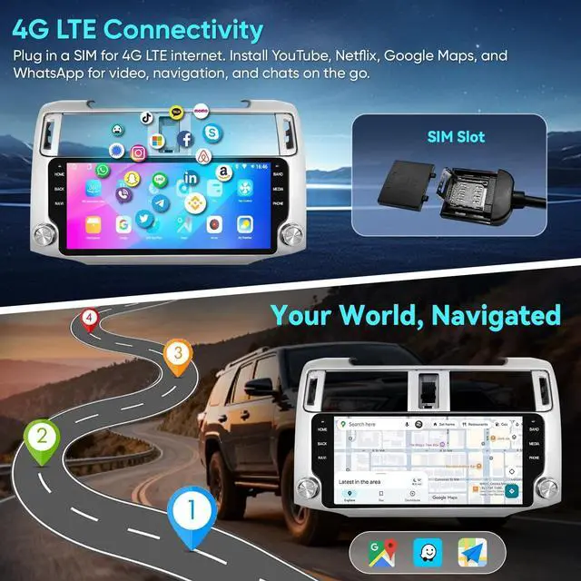 Alt view image 3 of 5 - 10.33" Car Radio for Toyota 4Runner 2010-2019, JBL Sound System Retained, 4GB RAM 64GB ROM, Wireless CarPlay & Android Auto, Plug & Play Head Unit - Silver