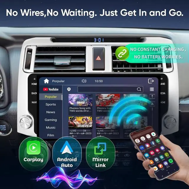 Alt view image 4 of 5 - 10.33" Car Radio for Toyota 4Runner 2010-2019, JBL Sound System Retained, 4GB RAM 64GB ROM, Wireless CarPlay & Android Auto, Plug & Play Head Unit - Silver