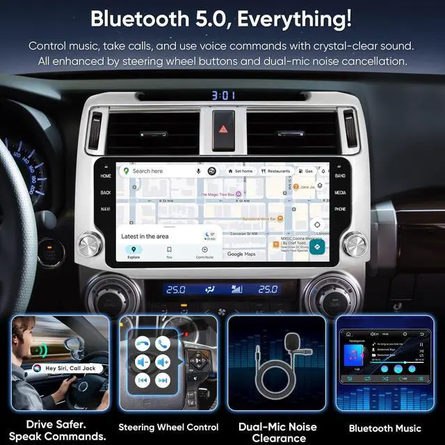 Alt view image 5 of 5 - 10.33" Car Radio for Toyota 4Runner 2010-2019, JBL Sound System Retained, 4GB RAM 64GB ROM, Wireless CarPlay & Android Auto, Plug & Play Head Unit - Silver