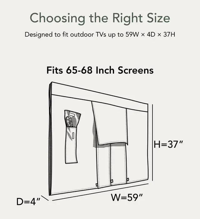 Alt view image 3 of 5 - Covermates Outdoor Full TV Cover Water-Resistant All-Weather Protection for Mounted & Freestanding TVs, 12-Gauge Vinyl with Remote Pocket & Secure Touch Fastener Closure, 65-68 Inches, Classic Tan