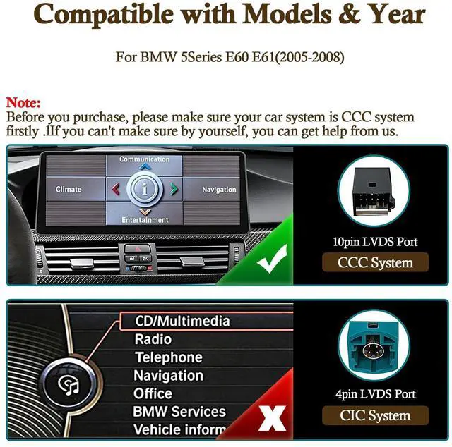 Alt view image 2 of 5 - 12.3 Inch CarPlay for BMW 3 5 Series E60 E61 E62 CCC 2005-2008 Andriod Auto Radio Upgrade Touch Screen Car Stereo Multimedia Linux System (Linux CCC System)