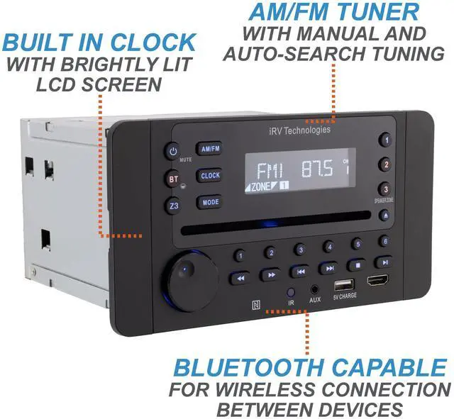 Alt view image 5 of 5 - Car Stereo with Bluetooth,IRV Technology iRV63 Independent Zone 3 Wireless RV Radio,Supports HDMI ARC,APP,Digital Surround Sound,A&FM,DVD,MP4,CEC,NFC,Clock,3 Zones Wall Mount Car Audio Receiver