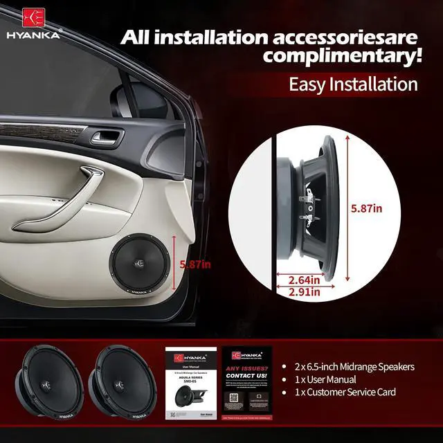 Alt view image 5 of 5 - H YANKA SMD-65 6.5 Midrange Speakers Car Audio, 250 Watts 4 Ohms Door Speakers with Black Steel Basket, Distortion-Free Sound, Ideal for Cars, Trucks, and More. (1 Pair)