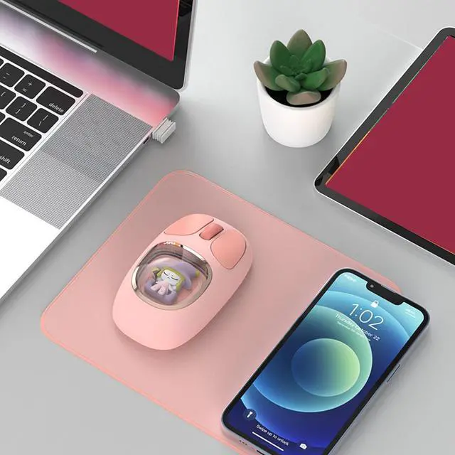 Alt view image 4 of 5 - Tangxi Cute Wireless Mouse, 2.4G BT3.0 BT5.0 Tri Mode Bluetooth Mouse, Silent Operation & Ergonomic with RGB Backlight, for Laptops Tablets Computers Working Gaming (Pink)