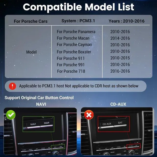 Alt view image 3 of 5 - HMYC PCM3.1 Wireless Carplay Android Auto Module for Porsche Panamera Cayenne Macan Cayman Boxster 911 718, NEW Upgrade Carplay Retrofit Kit Decoder,Support MirrorLink Original car Control