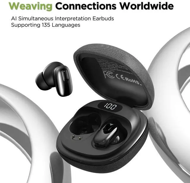 Alt view image 2 of 5 - ERAZERL NE75 AI Translation Earbuds Real Time,Two Way Language Translator Device,3-in-1 Bluetooth 6.0 Translating Headphones Audifonos Traductores Ingles Espanol for Travel/Business/Meeting