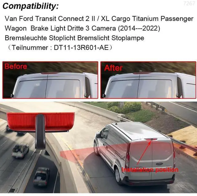 Alt view image 2 of 5 - HD Auto Transporter Caravan Van Brake Light Roof Rear View Reversing Backup Dual-Lens Camera with Angle Adjustable Compatible with Ford Transit Connect 2/XL Cargo Titanium Passenger Wagon SUV MPV Bus
