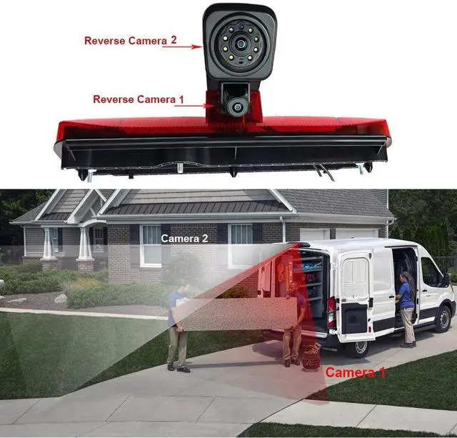 Alt view image 4 of 5 - HD Auto Transporter Caravan Van Brake Light Roof Rear View Reversing Backup Dual-Lens Camera with Angle Adjustable Compatible with Ford Transit Connect 2/XL Cargo Titanium Passenger Wagon SUV MPV Bus