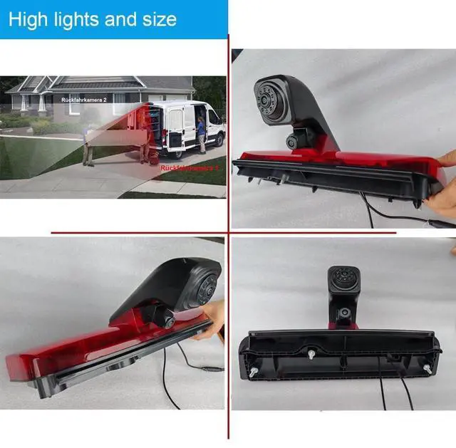 Alt view image 5 of 5 - HD Auto Transporter Caravan Van Brake Light Roof Rear View Reversing Backup Dual-Lens Camera with Angle Adjustable Compatible with Ford Transit Connect 2/XL Cargo Titanium Passenger Wagon SUV MPV Bus