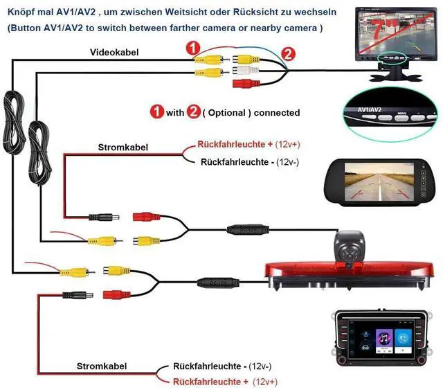 Alt view image 3 of 5 - HD Auto Transporter Caravan Van Brake Light Roof Rear View Reversing Backup Dual-Lens Camera with Angle Adjustable Compatible with Ford Transit Connect 2/XL Cargo Titanium Passenger Wagon SUV MPV Bus