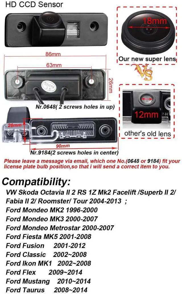 Alt view image 3 of 5 - Super HD vehicle camera 1280x720 pixels 1000 TV Car Rear View Backup Camera 170reverse for Skoda Octavia 2 RS 1Z MK2 Facelift Superb 2 Fabia 2 Roomster Tour Ford Mondeo MK2 MK3 Metrostar Fiesta MK5 F