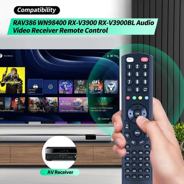 Alt view image 3 of 5 - RAV386 WN98400 Remote Control Replacement for Yamaha RX-V3900 RX-V3900BL AV Receiver