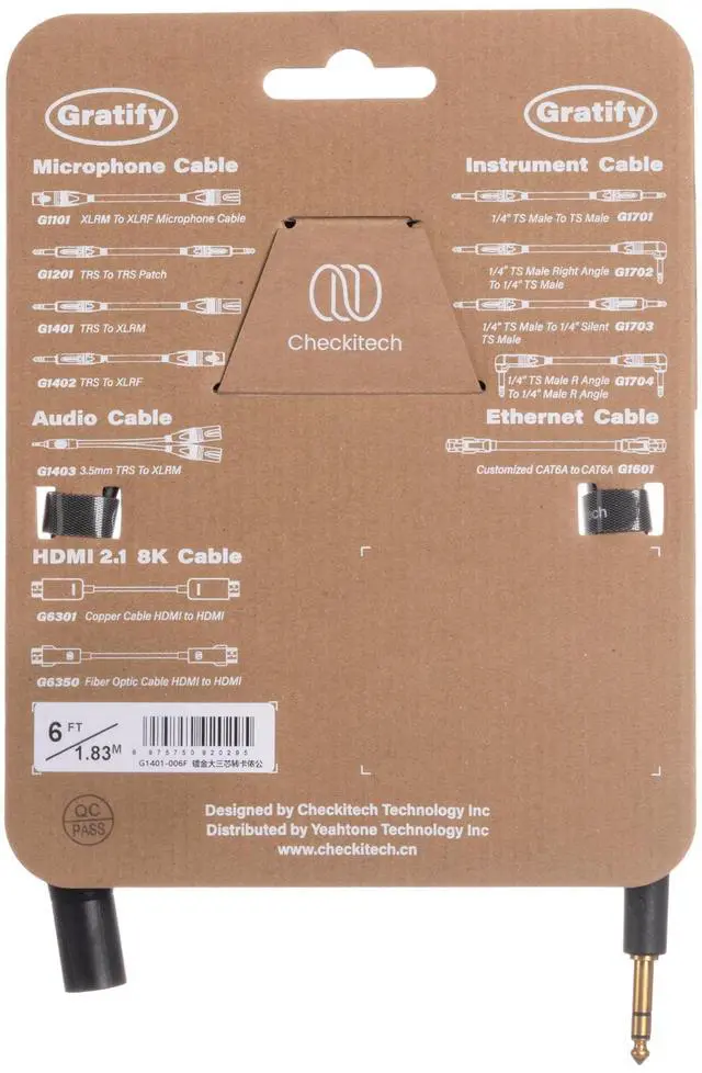 Alt view image 2 of 5 - Checkitech Gratify G1401 Balanced 1/4-inch TRS Male to XLR Male Patch Cable with Neutrik Gold Contacts (3 Foot)