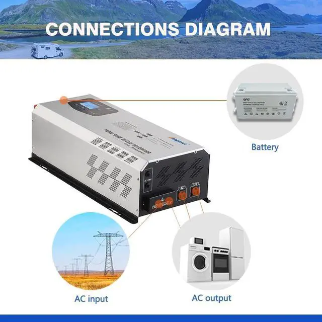 Alt view image 2 of 5 - Ampinvt 5000W Off Grid Pure Sine Wave Power Inverter 48V DC to 120/240V AC Split Phase with Battery AC Charger, 15000W Surge,Low Frequency Solar Inverter for Home