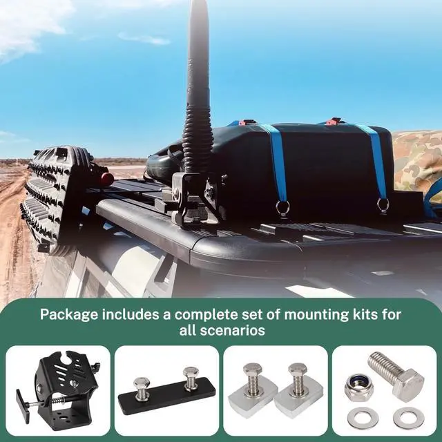 Alt view image 5 of 5 - Folding Antenna Mount, Folding Antenna Mount for Crossbars and Platforms, Flags, Pioneer Platform, Vortex and Heavy Duty Bars Applications CB Radio Antennas, LED Fog Lights, Truck LED Lights and More