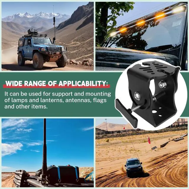 Alt view image 2 of 5 - Folding Antenna Mount, Folding Antenna Mount for Crossbars and Platforms, Flags, Pioneer Platform, Vortex and Heavy Duty Bars Applications CB Radio Antennas, LED Fog Lights, Truck LED Lights and More