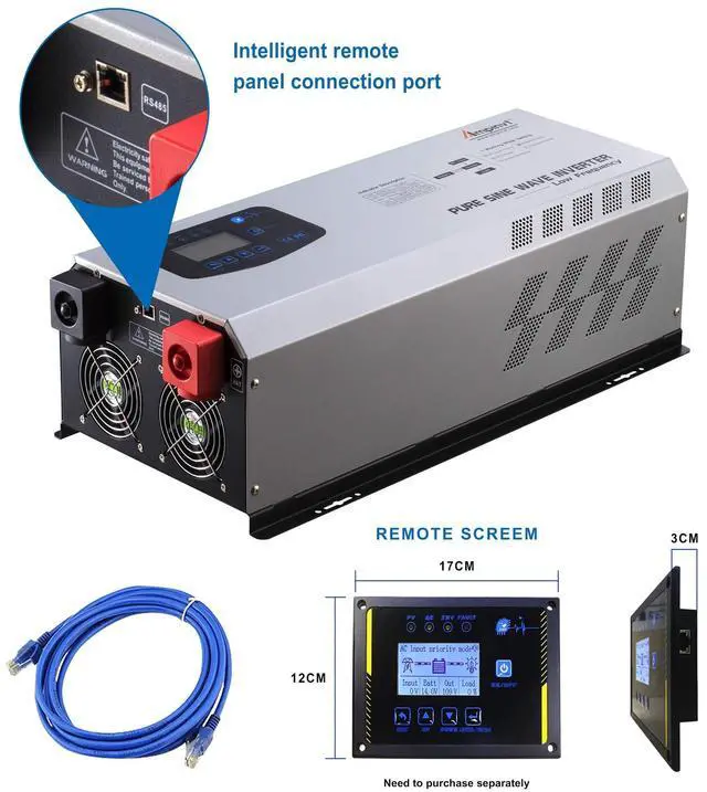 Alt view image 5 of 5 - Ampinvt 5000W Off Grid Pure Sine Wave Power Inverter 48V DC to 120/240V AC Split Phase with Battery AC Charger, 15000W Surge,Low Frequency Solar Inverter for Home