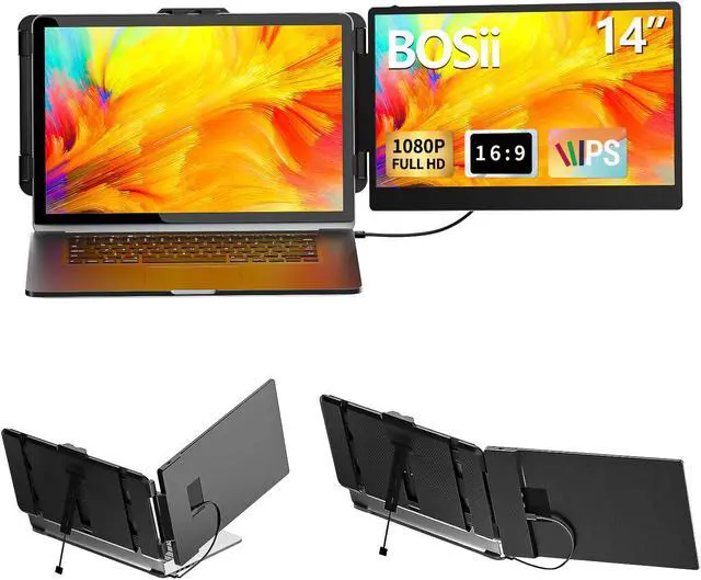 Main image of Bosii Portable Laptop Screen Extender  14" IPS FHD 1080P Monitor, HDMI/USB-A/Type-C, Compatible with Windows & Mac for Travel, Gaming, Work (Max Length: 15.94")