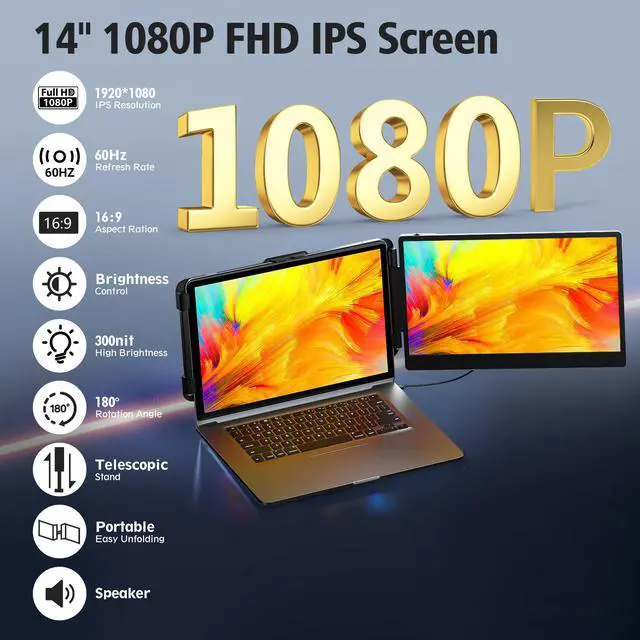 Alt view image 4 of 6 - Bosii Portable Laptop Screen Extender  14" IPS FHD 1080P Monitor, HDMI/USB-A/Type-C, Compatible with Windows & Mac for Travel, Gaming, Work (Max Length: 15.94")