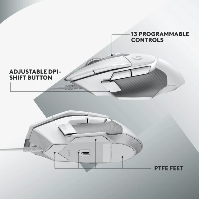 Alt view image 5 of 7 - 502 X Wired Gaming Mouse - White | Optical Switches, 13 Buttons, Infinite Scroll, PC/MacOS Compatible