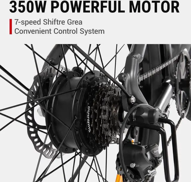 Alt view image 4 of 7 - DYU 26" Commuter Electric Bike for Adults,15.5MPH Cruiser E Bike, 350W 36V 10AH Li-ion Battery, Shimano 7-Speed,Travel Up to 40 Miles, Complies to UL2849