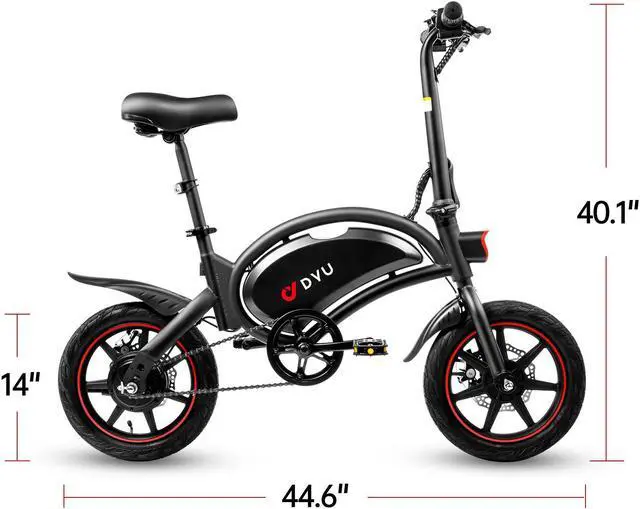 Alt view image 7 of 7 - DYU 14" Folding Electric Bike for Adults Teens,15.5MPH Cruiser E Bike, 250W 36V/10AH Li-ion Battery, Travel Up to 37 Miles Electric Commuter Bike, Complies to UL2849