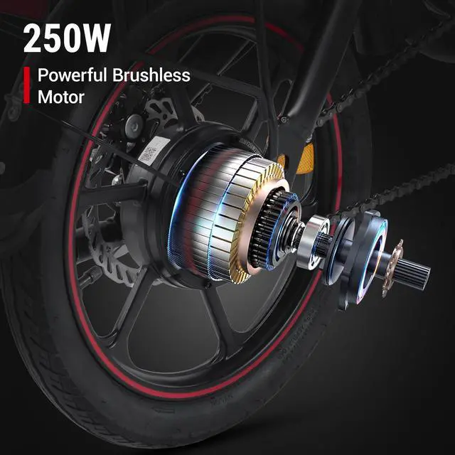 Alt view image 3 of 7 - DYU 14" Folding Electric Bike for Adults Teens,15.5MPH Cruiser E Bike, 250W 36V/10AH Li-ion Battery, Travel Up to 37 Miles Electric Commuter Bike, Complies to UL2849