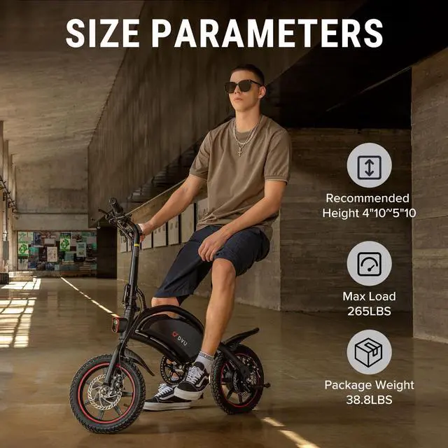 Alt view image 6 of 7 - DYU 14" Folding Electric Bike for Adults Teens,15.5MPH Cruiser E Bike, 250W 36V/10AH Li-ion Battery, Travel Up to 37 Miles Electric Commuter Bike, Complies to UL2849