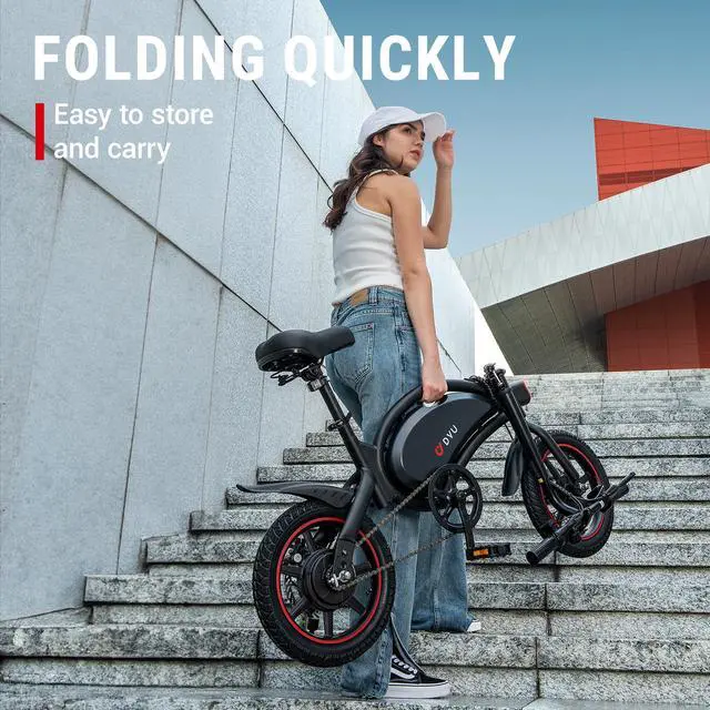 Alt view image 2 of 7 - DYU 14" Folding Electric Bike for Adults Teens,15.5MPH Cruiser E Bike, 250W 36V/10AH Li-ion Battery, Travel Up to 37 Miles Electric Commuter Bike, Complies to UL2849